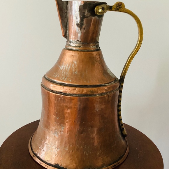 Large Antique Hammered Copper Pitcher with Brass Handle, Antique Copper - Picture 1 of 5
